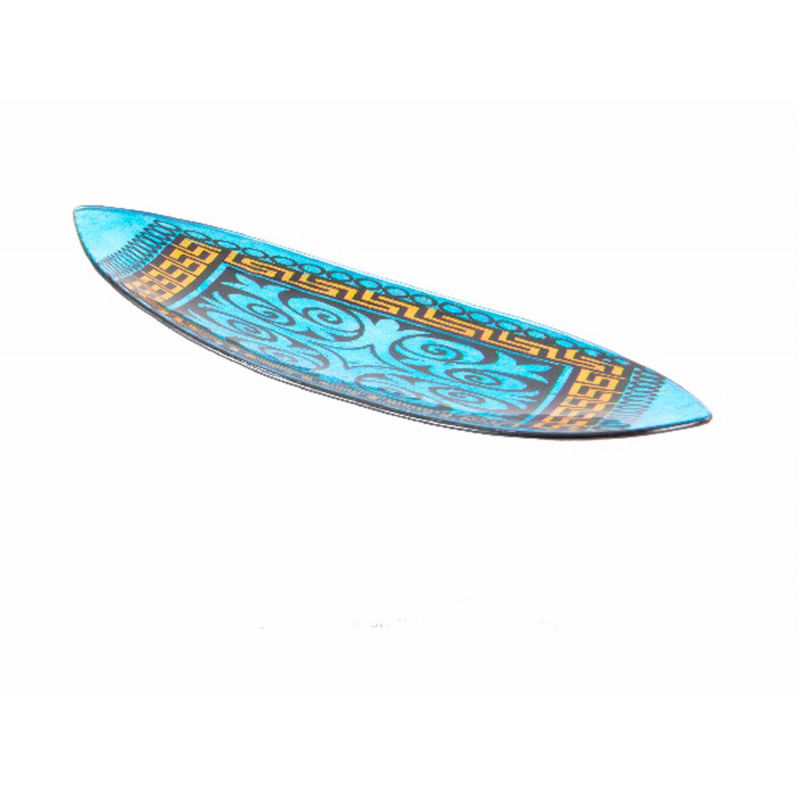 Bandeja canoa fabricada en cristal color azulejo - HOGAR Y MAS