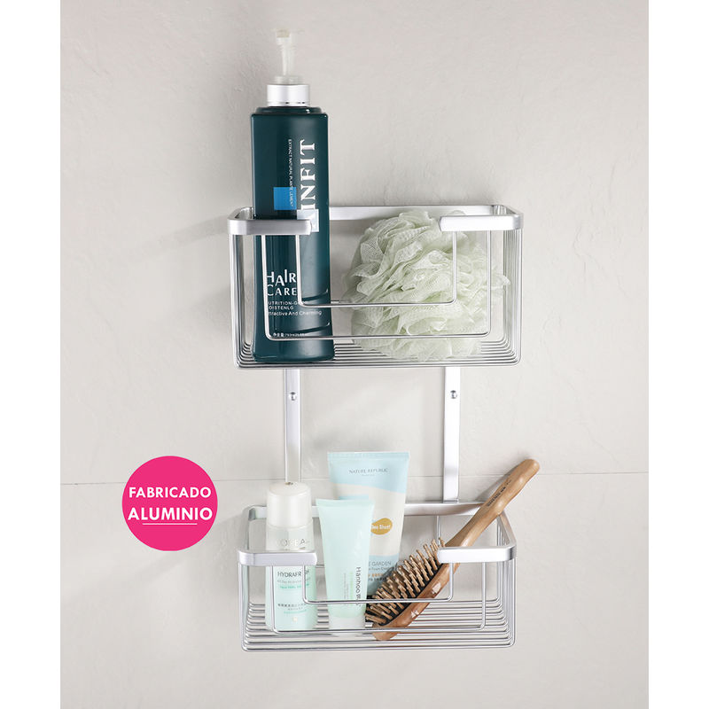 Cesta porta gel rectangular doble GAL para baño o ducha para colgar. Portageles para botes de gel, esponjas o champú Kibath