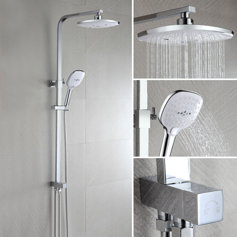 Columna de ducha Shower Set Sistema de Ducha con Barra Ducha de Baño Ducha de Mano y Ducha de Lluvia Agua Fría y Caliente - WOOHSE