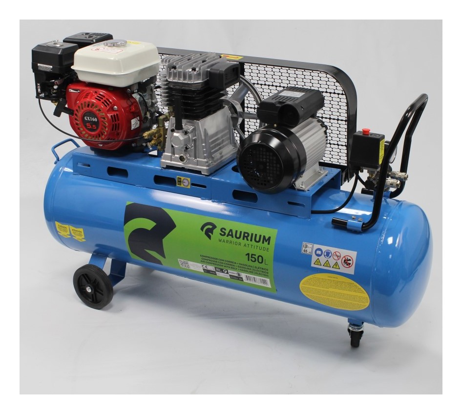 Compresor de Aire 150L Gasolina + Eléctrico - SAURIUM®