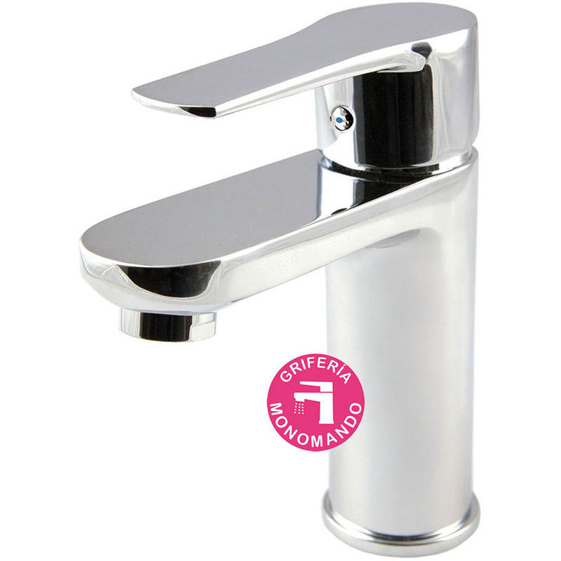 Grifo monomando de lavabo NAD diseño estilizado y redondeado. Fabricado en latón y acabado cromo brillo. Incluye herrajes, latiguillos y cartucho.
