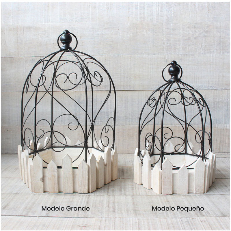 Jaula decorativa de metal forjado y madera natural para decoración - Diseño Romántico - France - Hogar y Mas Grande