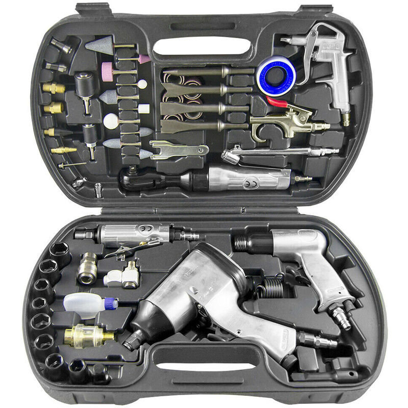 Kit herramientas neumaticas: Pistola impacto + carraca neumática + Soplado + accesorios - JOMAFA