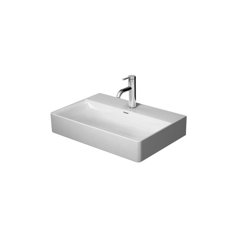 Lavabo Duravit DuraSquare, lavabo para muebles Compact 60x40cm, 2 agujeros para grifos, sin rebosadero, con banco para grifos, color: Blanco con