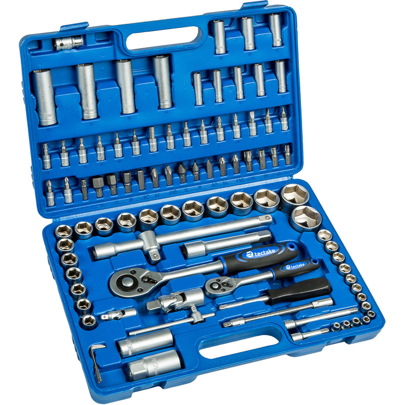 Maletín de herramientas con 94 piezas - caja de herramientas de acero cromo vanadio, juego de herramientas de trinquete con accesorios, set de llaves