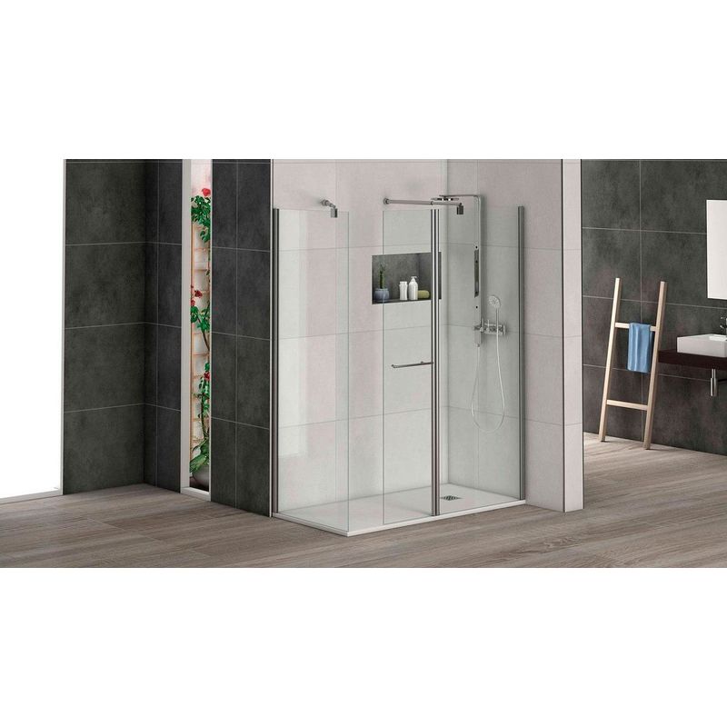 Mampara de ducha puerta abatible para acoplar a panel fijo con cristal transparente templado de seguridad de 6mm modelo Cadiz ANCHO 25 - FESBRICOLAJE