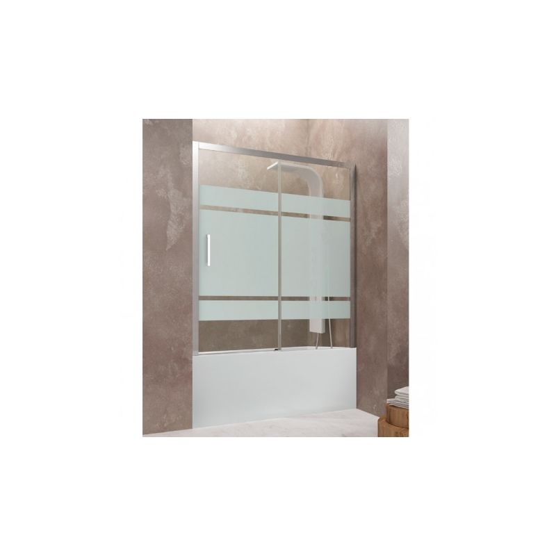 GME - Mampara frontal de bañera AKTUAL de fijo + corredera Cristal: Serigrafiado rango 146 - 152 cm