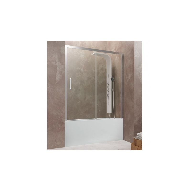 GME - Mampara frontal de bañera AKTUAL de fijo + corredera Cristal: Transparente rango 146 - 152 cm