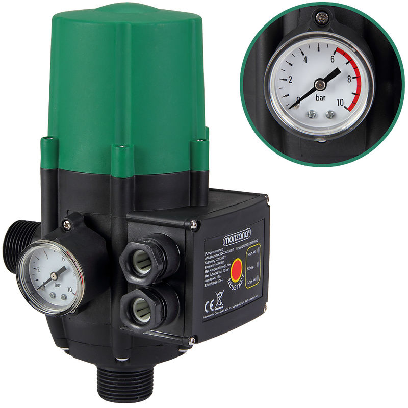 Monzana Bomba de presión de agua con indicador de presión interruptor automático con o sin cable 60 - 160 L/min 22,5x14,5x12cm Sin cable - DEUBA