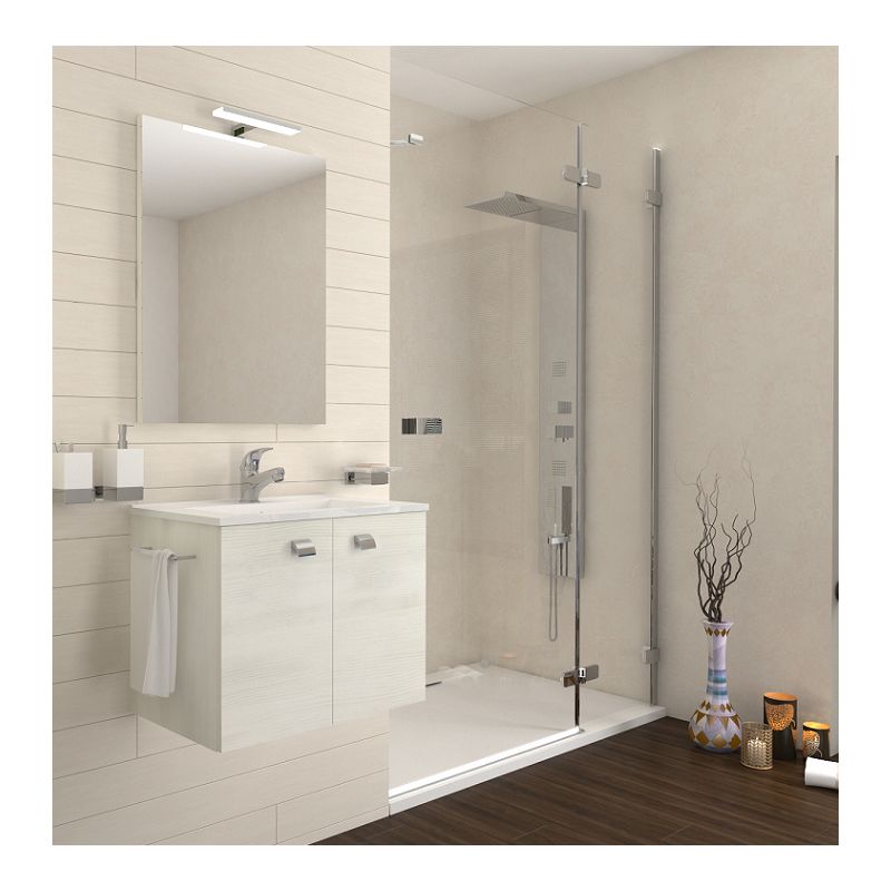 Mueble de baño suspendido 60 cm de madera roble blanco con lavabo de cerámica 60 cm - Standard - Roble Blanco - BAGNO