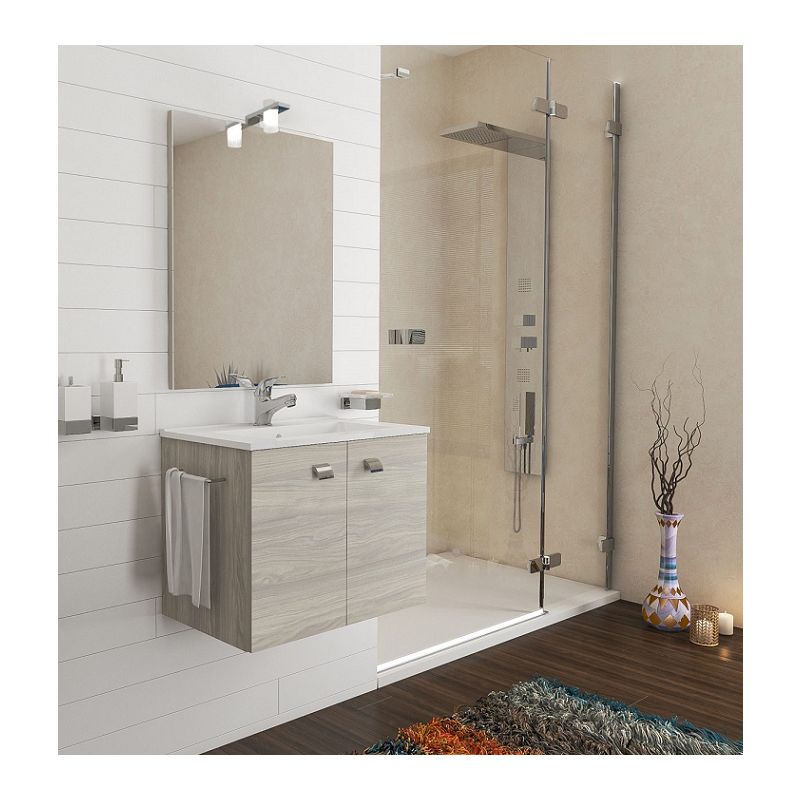 Mueble de baño suspendido 60 cm de madera roble gris con lavabo de cerámica 60 cm - Standard - Roble Gris - BAGNO