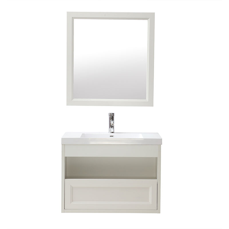 Mueble de baño suspendido con lavabo, espejo y almacenaje en blanco RIVER - MILIBOO