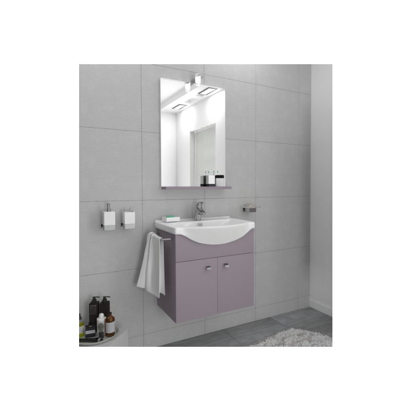 Mueble de baño suspendido Ocean 55 cm en madera Pastel púrpura con espejo y lavabo Standard - BAGNO