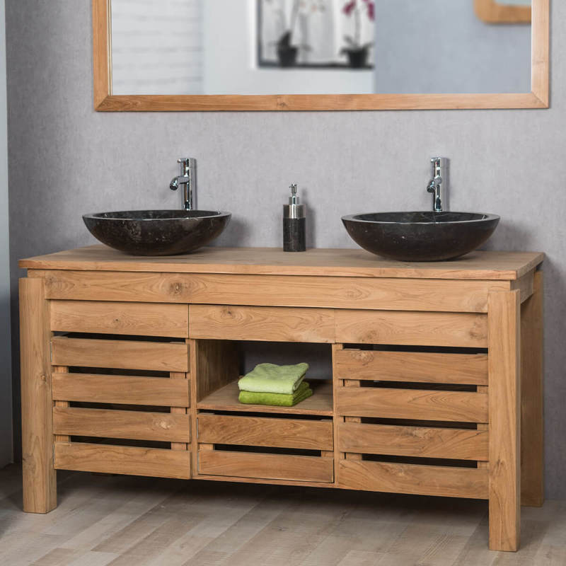 Mueble para cuarto de baño de teca ZEN doble lavabo 145 cm - WANDA COLLECTION