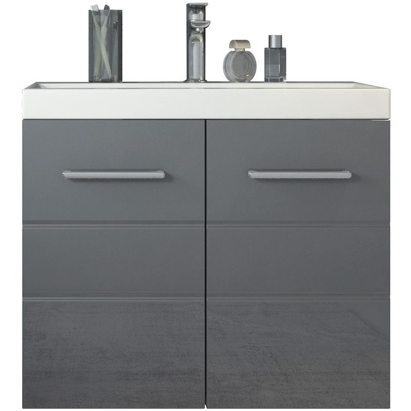 Muebles de baño Toledo 01 60cm blanco con gris brillante armario de base lavabo armario bano - BADPLAATS