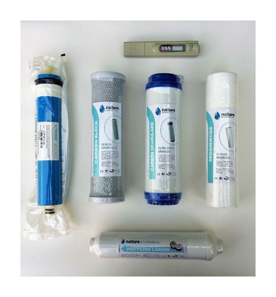 Pack 4 filtros osmosis inversa, membrana Vontron y Medidor TDS - NatureWater Professionals