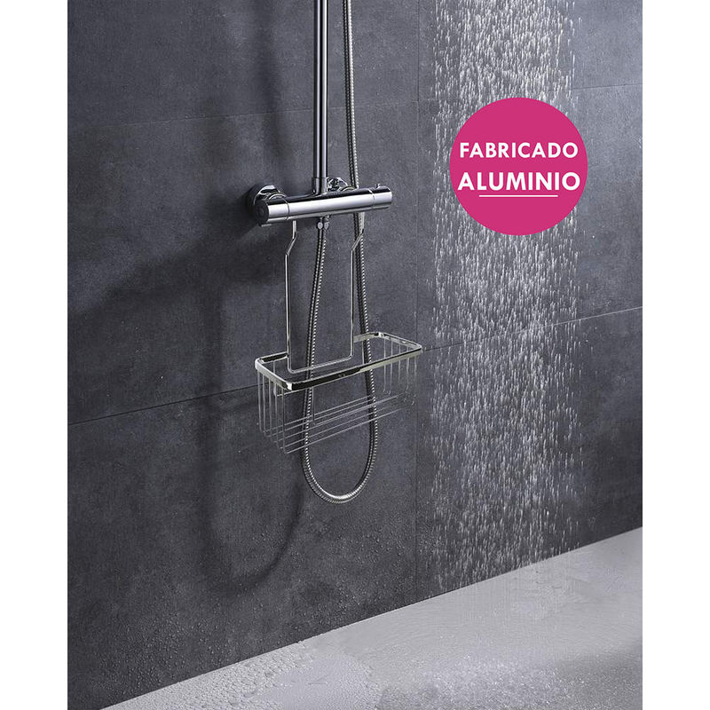 Portagel cesta de ducha y bañera sin taladros SOL, muy ligero, fabricado en acero inoxidable, fácil de limpiar y de gran resistencia, con acabado en