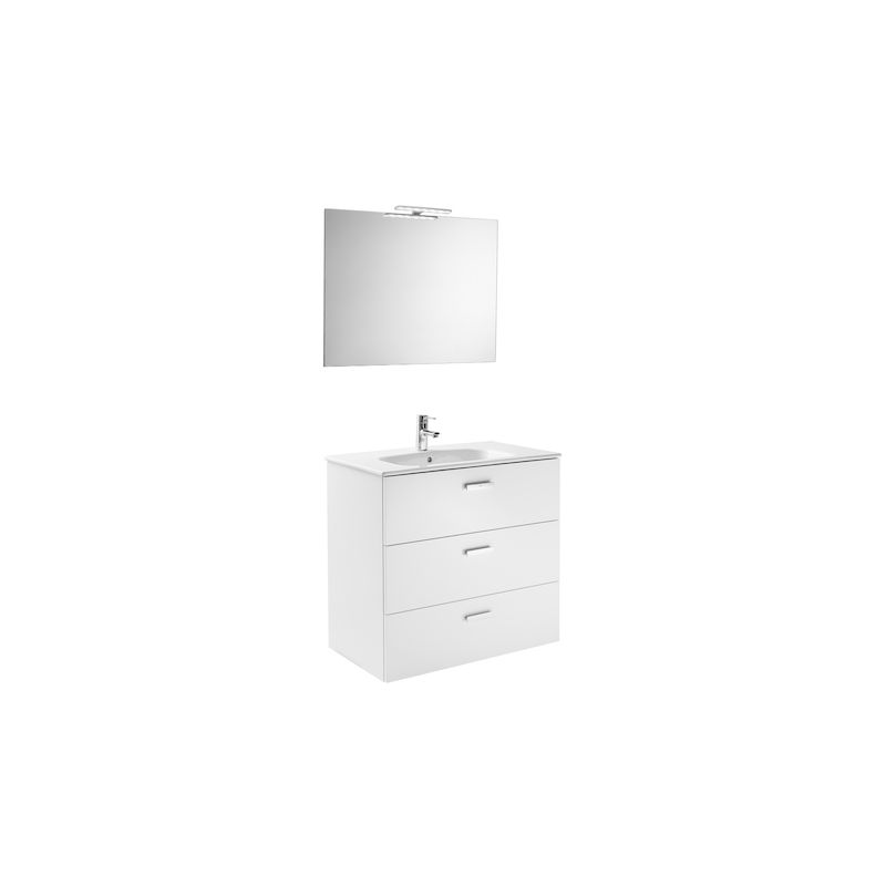 ROCA Serie Victoria Basic Family Conjunto mueble con lavabo porcelana espejo y aplique LED