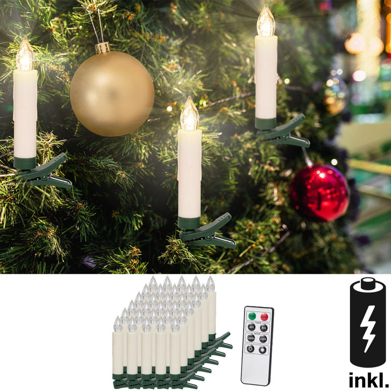 Set de 30 velas led sin cables para árbol de navidad, con mando a distancia 30 pzs / Blanco cálido + Pilas - DEUBA