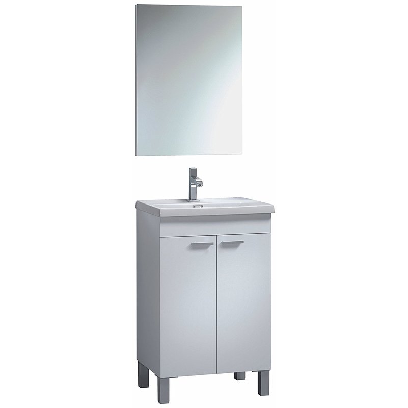 Mueble de baño con espejo y lavamanos de cerámico Camelia 80x50 cm color Blanco Brillo