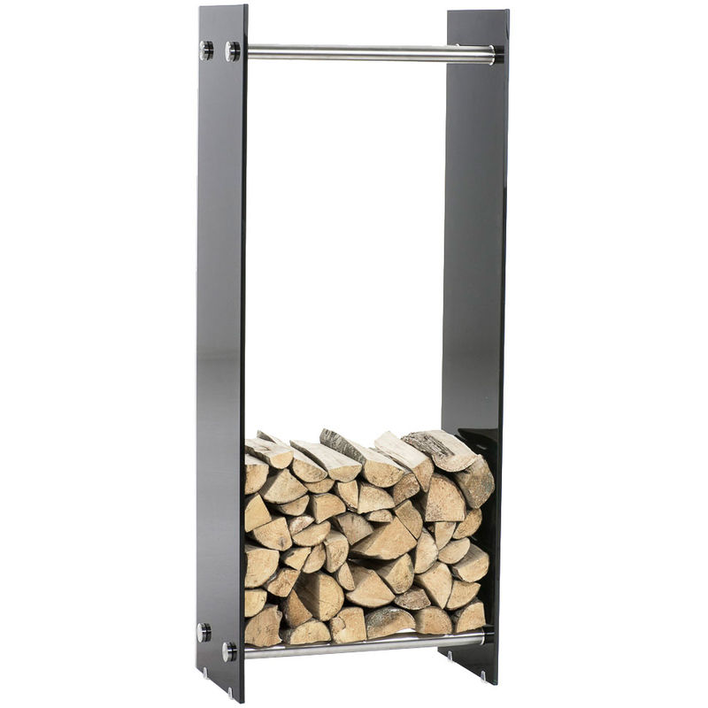 Soporte para Leña Hecha de Acero Inoxidable & Cristal Negro Dacio Acero Inoxidable 35x60x60 cm - BAUWERK MANUFACTURE