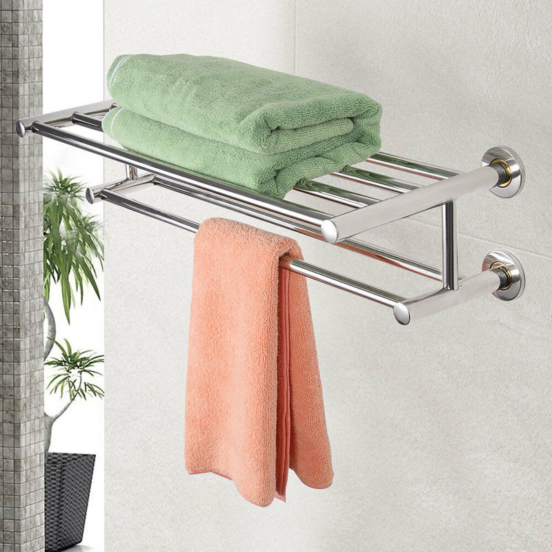 Toallero Secador de Toalla Baño Repisa Barra Estante de Pared 2 Estantes Acero Inoxidable - COSTWAY