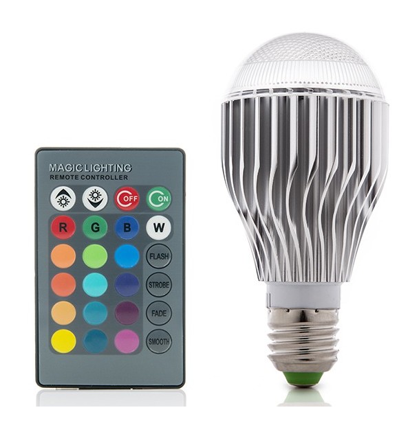 Bombilla de LEDs RGB 10W E27 Esférica Mando a Distancia RGB (CA-ESF-10W-E27-RGB) - GREENICE