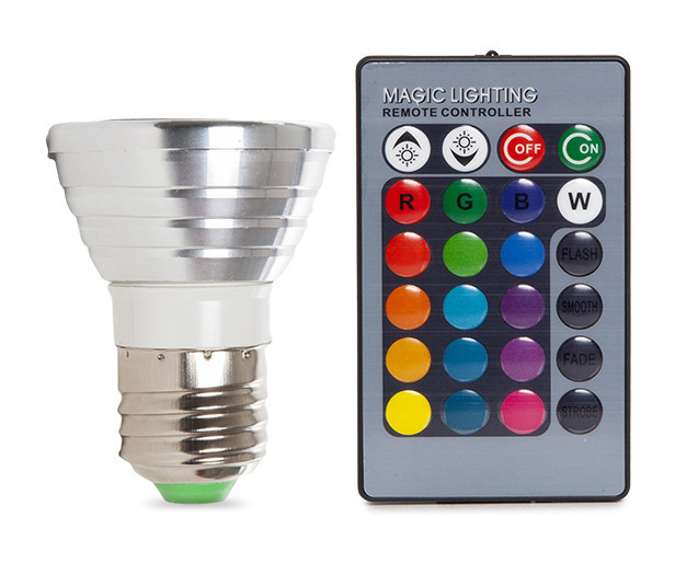 Bombilla de LEDs RGB 3W E27 Mando a Distancia  RGB (PL187220-E27)