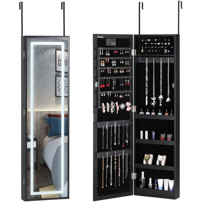 Armario para joyas con espejo modelos con o sin luces LED 31,5 x 9 x 110 cm armario colgante para la puerta LED negro - LED negro - Casaria