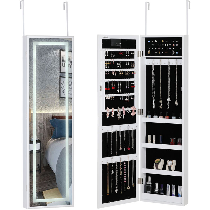 Armario para joyas con espejo modelos con o sin luces LED 31,5 x 9 x 110 cm armario colgante para la puerta LED blanco - LED blanco - Casaria