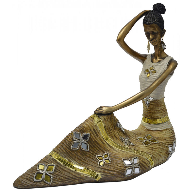 Figura Africana Tumbada Dorada de Resina, Decoración Africana con Espejos,Figuras Originales 31x12x29 cm - Hogar y Más - HOME LINE
