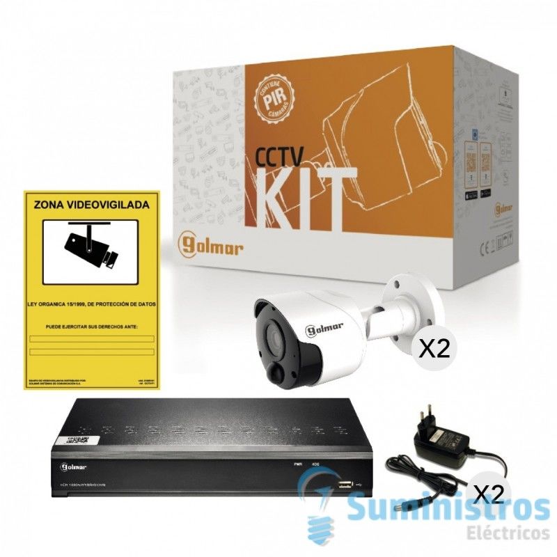 Kit CCTV Golmar basico KIT-2BHVR1P con DVR y dos bullet PIR