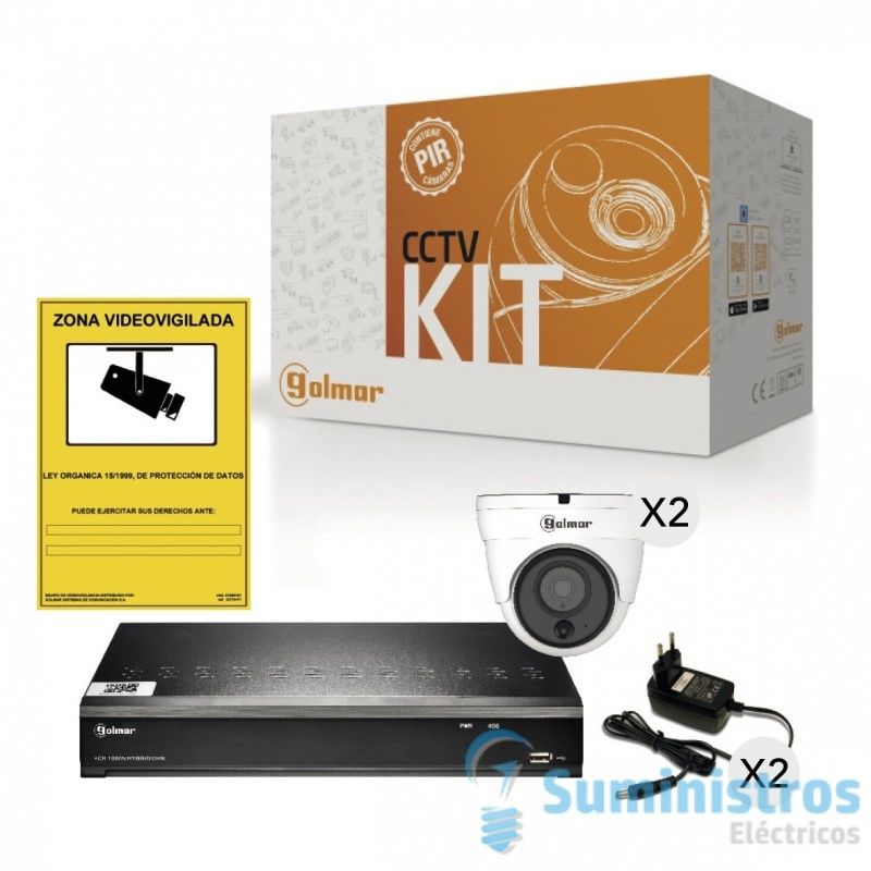 Kit CCTV Golmar basico KIT-2DHVR1P con DVR y dos domo PIR