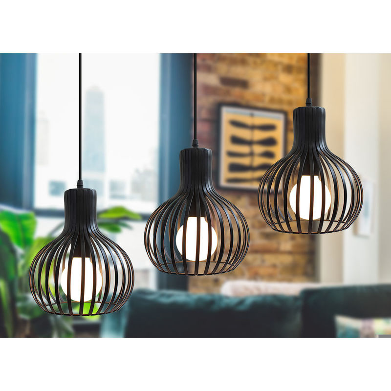 Lámparas de Colgar de Jaula de Hierro Metal Retro 3 Portalámparas Industrial Creativo Lámparas de Techo Moderno para Cocina Comedor Dormitorio (Negro)