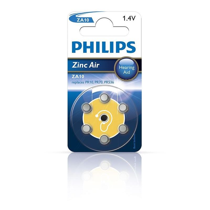 Philips Zinc baterías 1.4V 6 piezas en envase (audífono) amarilla - BRICOOMARKET
