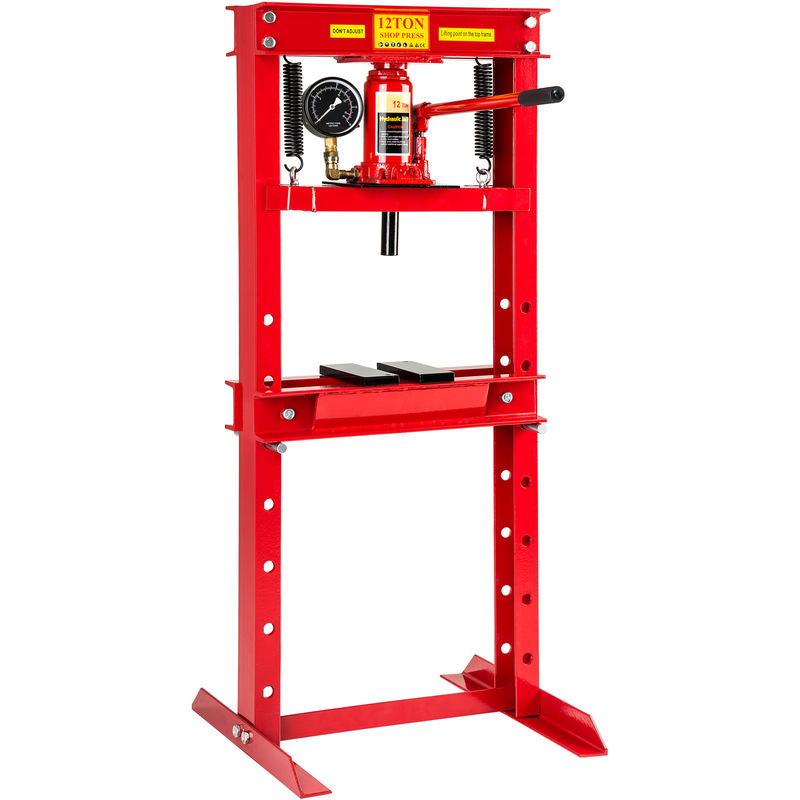 Tectake - Prensa de taller 12t - prensa hidráulica con manómetro, prensa de acero lacado con válvula de desagüe, prensa para taller mecánico para