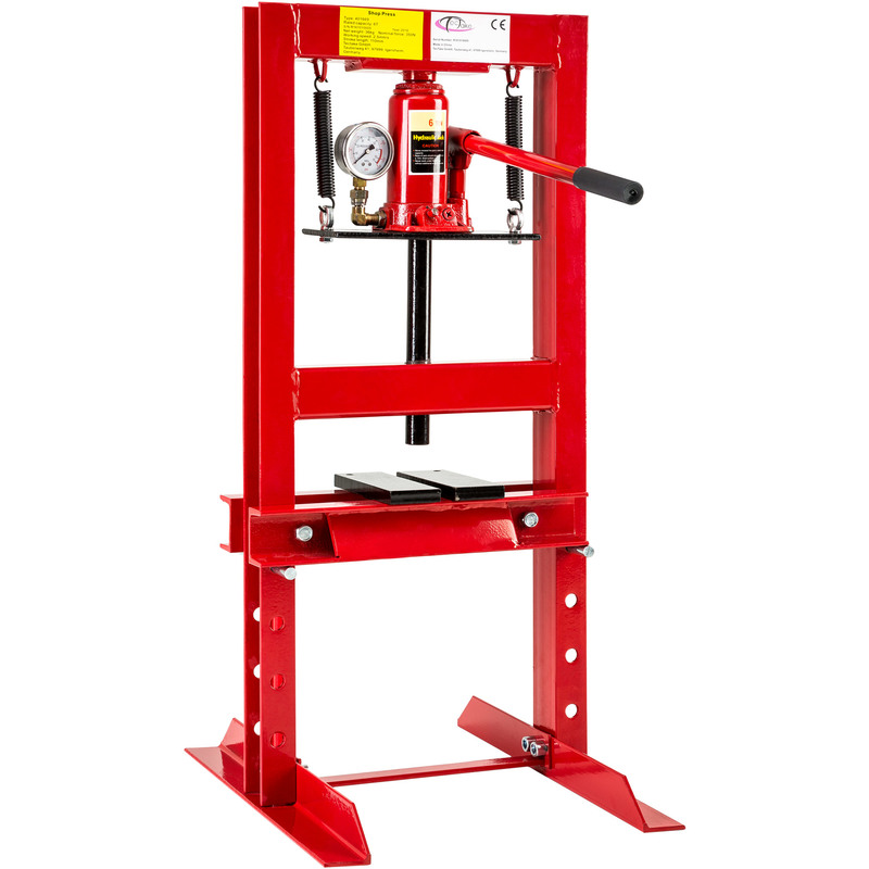 Tectake - Prensa de taller 6t - prensa hidráulica con manómetro, prensa de acero lacado con válvula de desagüe, prensa para taller mecánico para
