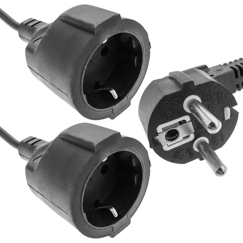 BeMatik - Cable de alimentación duplicador de schuko de 80 cm. 1 x Schuko macho a 2 x Schuko hembra