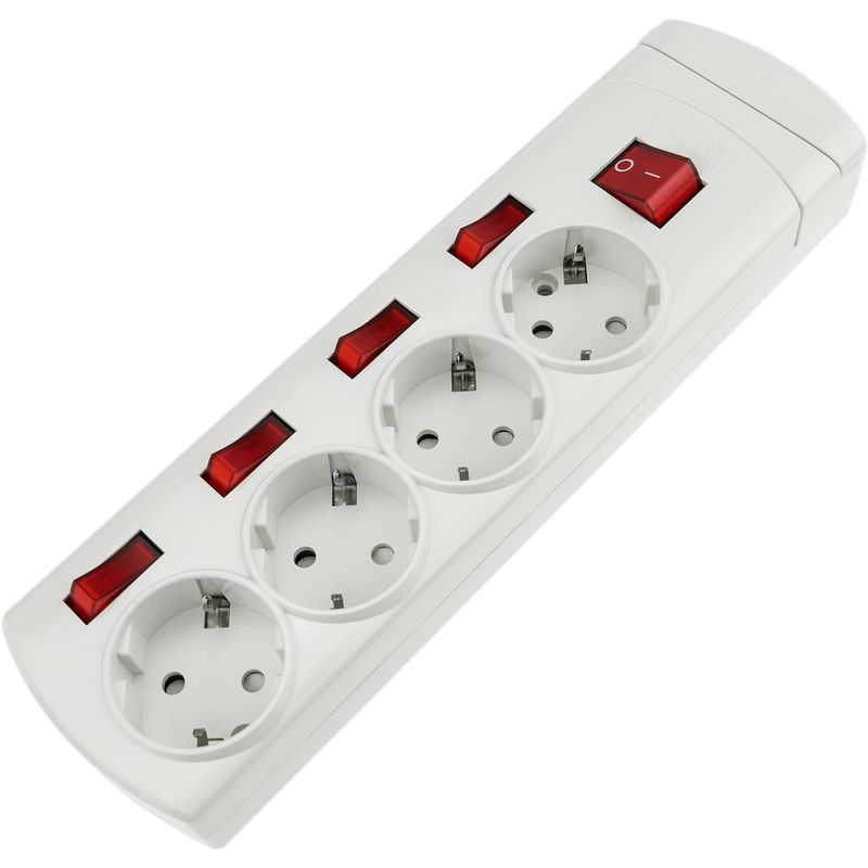 BeMatik - Regleta de 4 enchufes schuko con interruptor individual sin cable