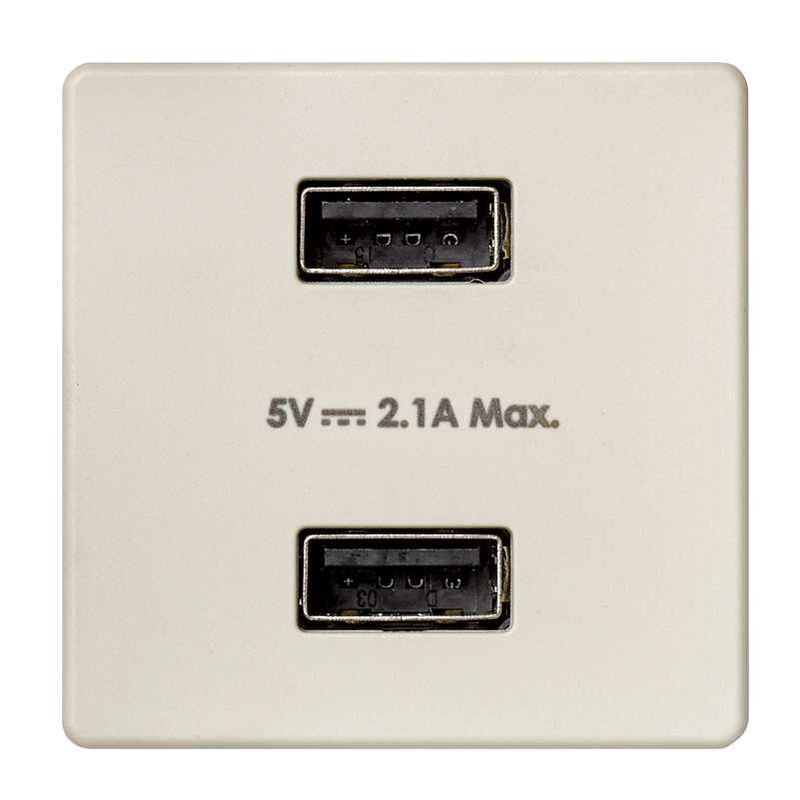 Cargador USB doble 5V/DC 2.1A tipo A hembra marfil Simon 27 Play