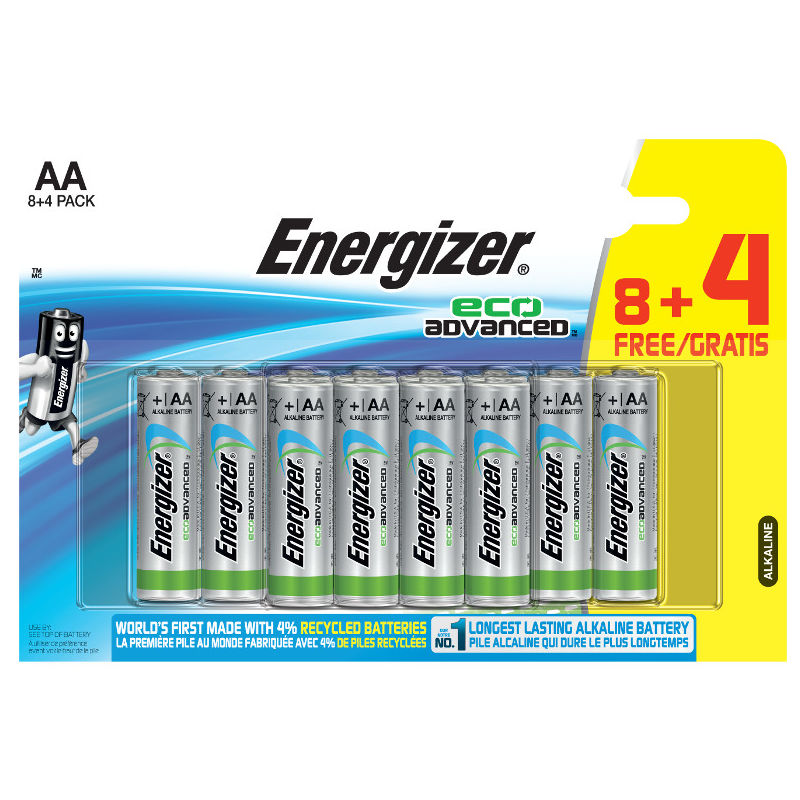 Energizer - Pilas ECO Advanced AA LR6, 12 unidades, pilas recicladas ecologicas, larga duración
