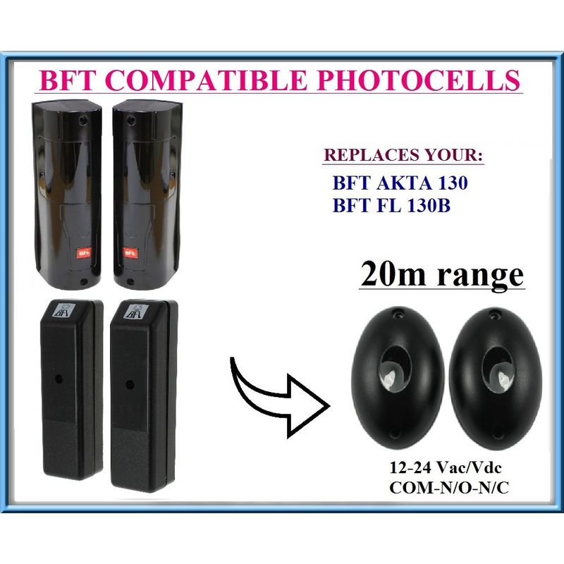 Fotocélulas infrarrojas universales compatibles con BFT AKTA 130 / BFT FL 130B, 12-24V, N.C-COM-N.O. rango de operación 20m !!! - STUFFBOX