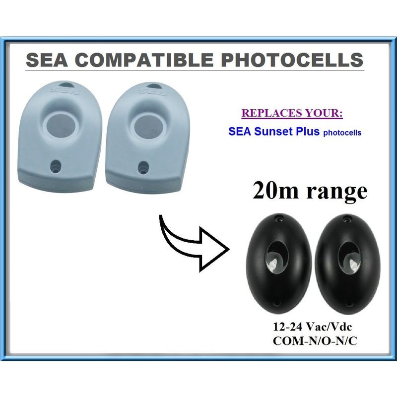 Fotocélulas infrarrojas universales compatibles con SEA Sunset Plus, 12-24V, N.C-COM-N.O. rango de operación 20m !!! - STUFFBOX