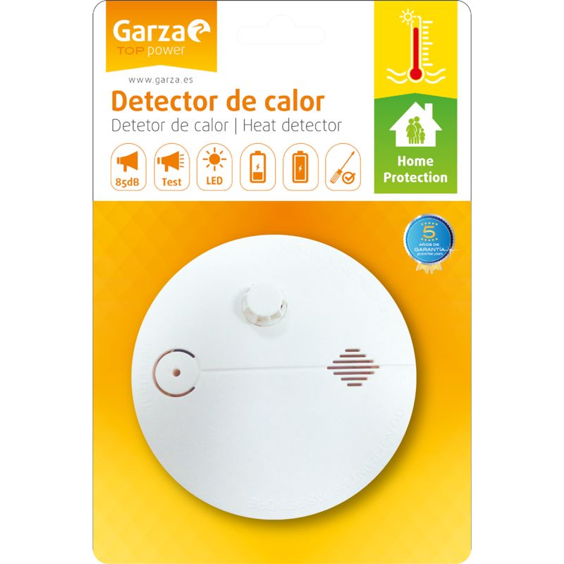 Garza - Detector de calor para el hogar. Sistema de alarma contra incendios de 85dB, Blanco, Homologado.