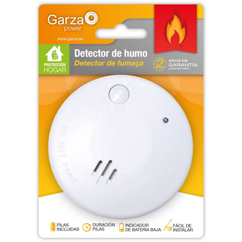 Mini Detector de Humo para el Hogar. Alarma de Incendios de 85dB, Blanco - Garza