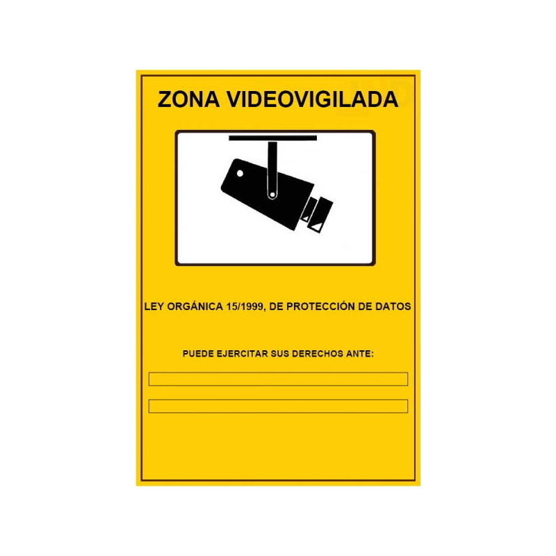 Cartel LOPD zona zona videovigilada amarillo A4 - Jandei