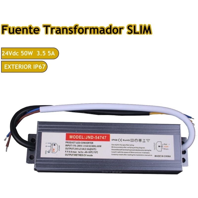 Fuente trasformador SLIM 24V 2.5A 60W para cámaras de vigilancia equipos GSM videograbadores tiras led - Jandei