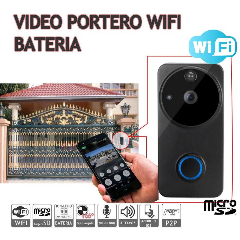 jandei Videoportero con batería wifi 1080P APP android IOS P2P