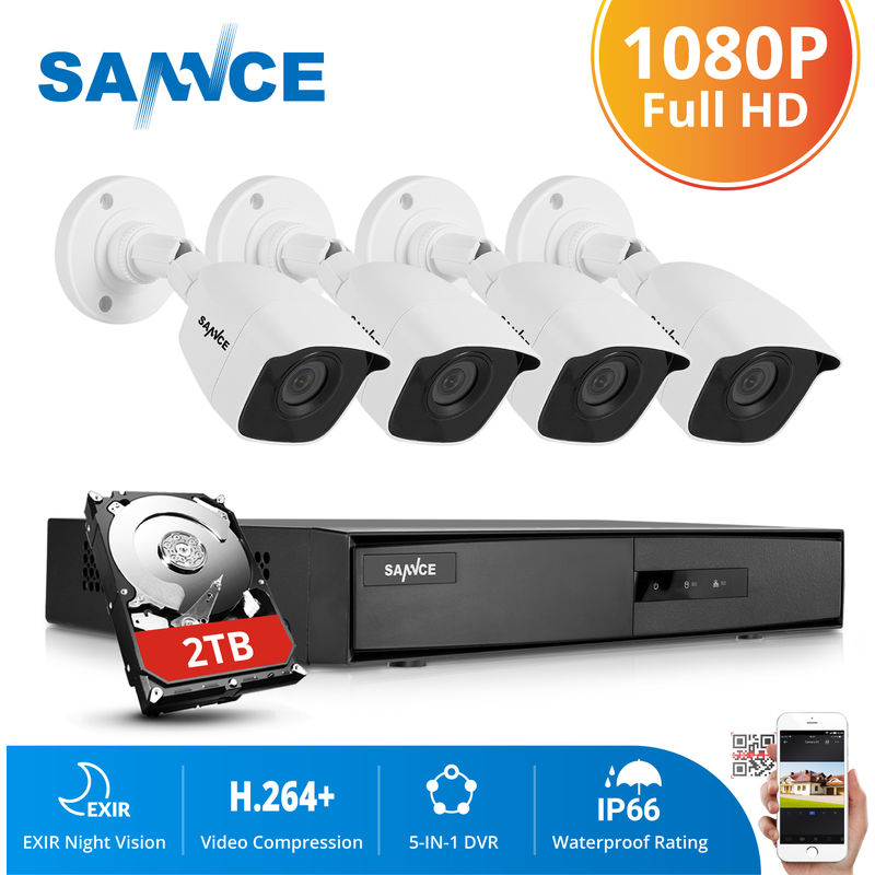 SANNCE Sistema de seguridad de video en el hogar 720P con 1080N DVR con 4 cámaras estilo C - HDD de 2 TB