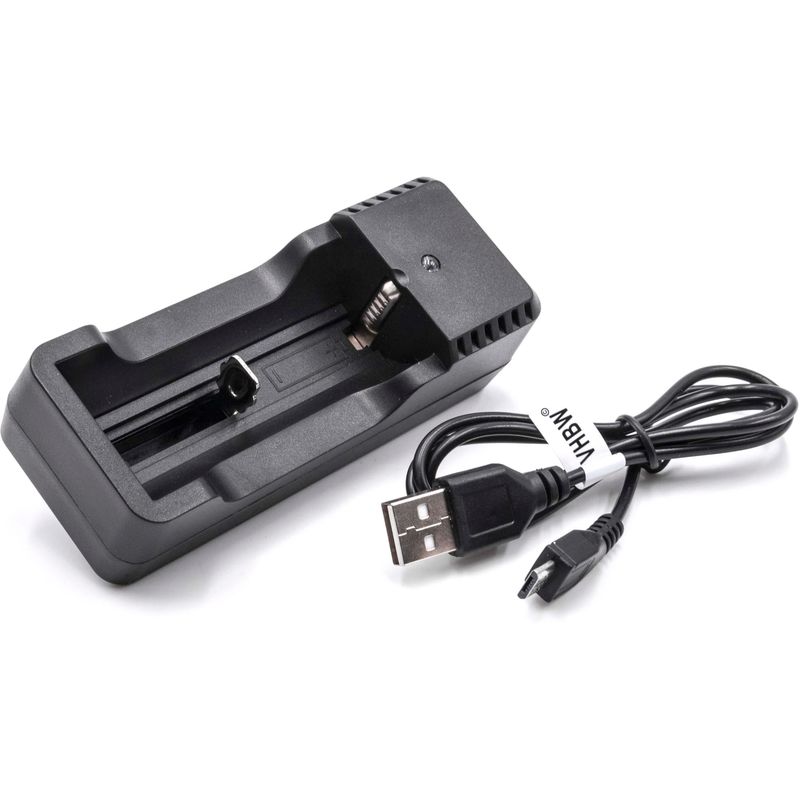 Cargador de baterías compatible con baterías celdas redondas de litio 14500, 17670, 18350, 18500, 18650 baterías - Cargador micro USB - Vhbw